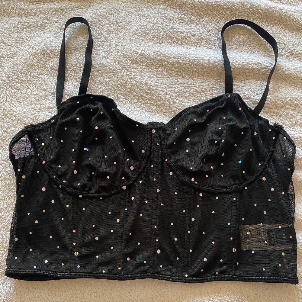 SHEIN Rhinestone-Embellished Cropped Cami, black, size US L (8/10), NWOT
